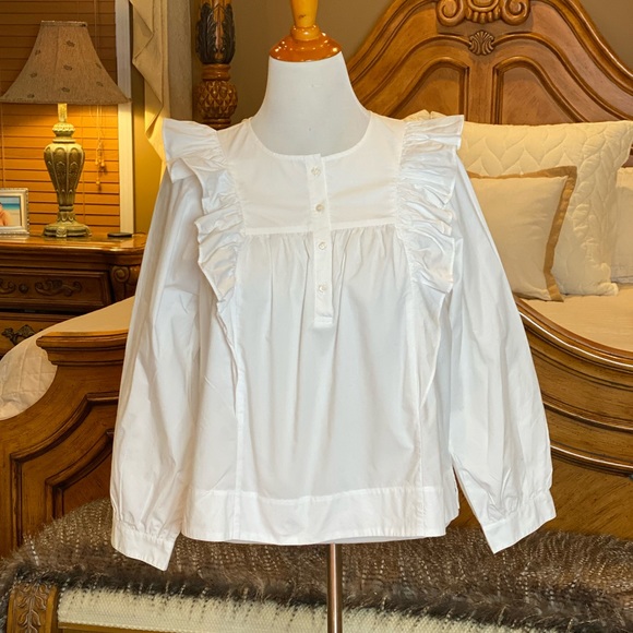 J. Crew Tops - J. Crew White Ruffle Blouse Size 12